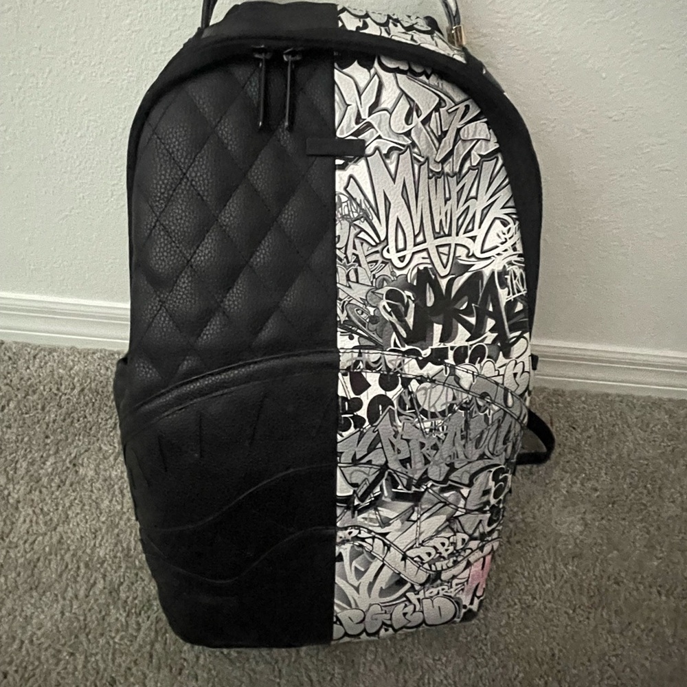 Black and White Quilted Graffiti Backpack